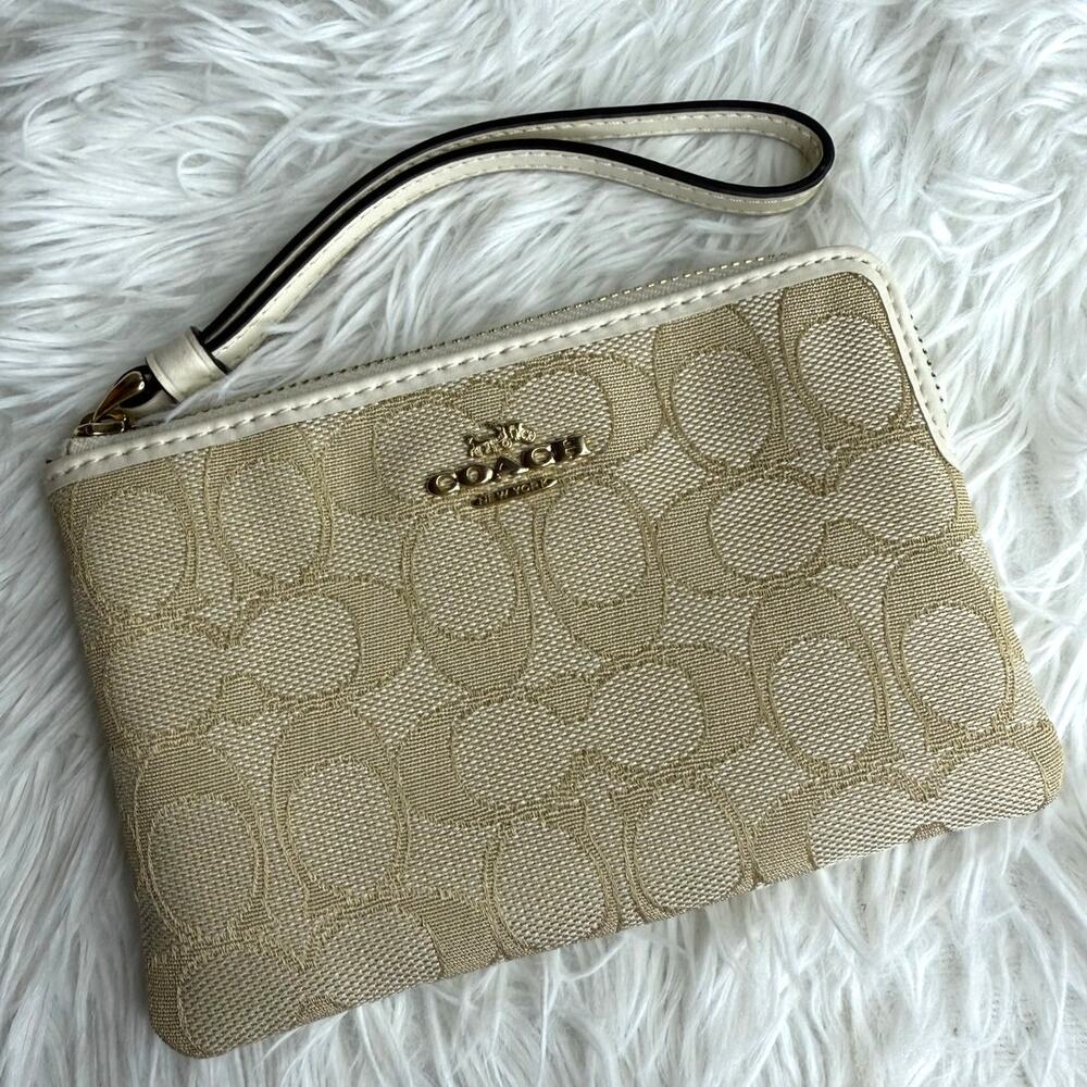 COACH Signature Khaki White Canvas Wristlet